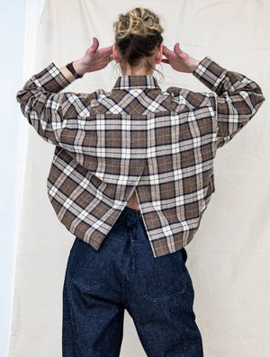 Cropped Flannel Button Down Top - The Collective Park City