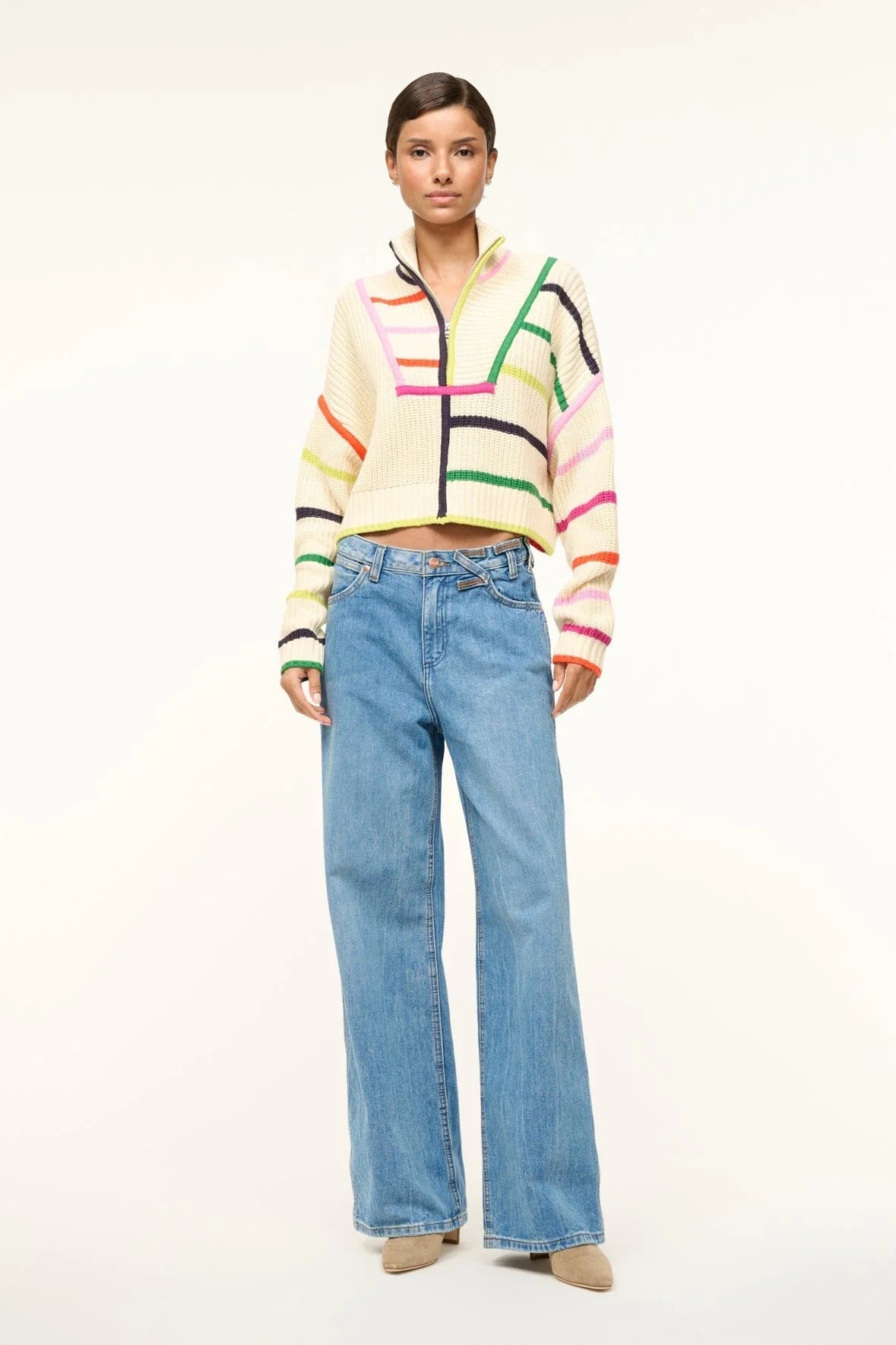 Cropped Hampton Sweater - Cream Rainbow - The Collective Park City
