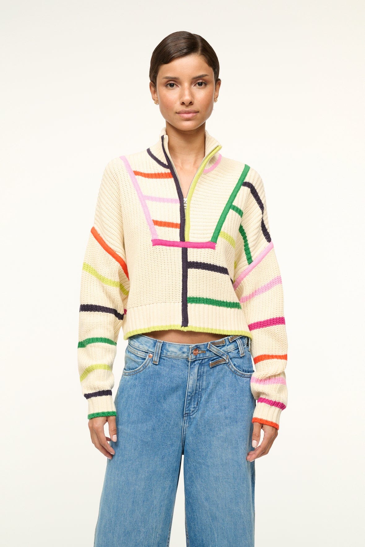 Cropped Hampton Sweater - Cream Rainbow - The Collective Park City
