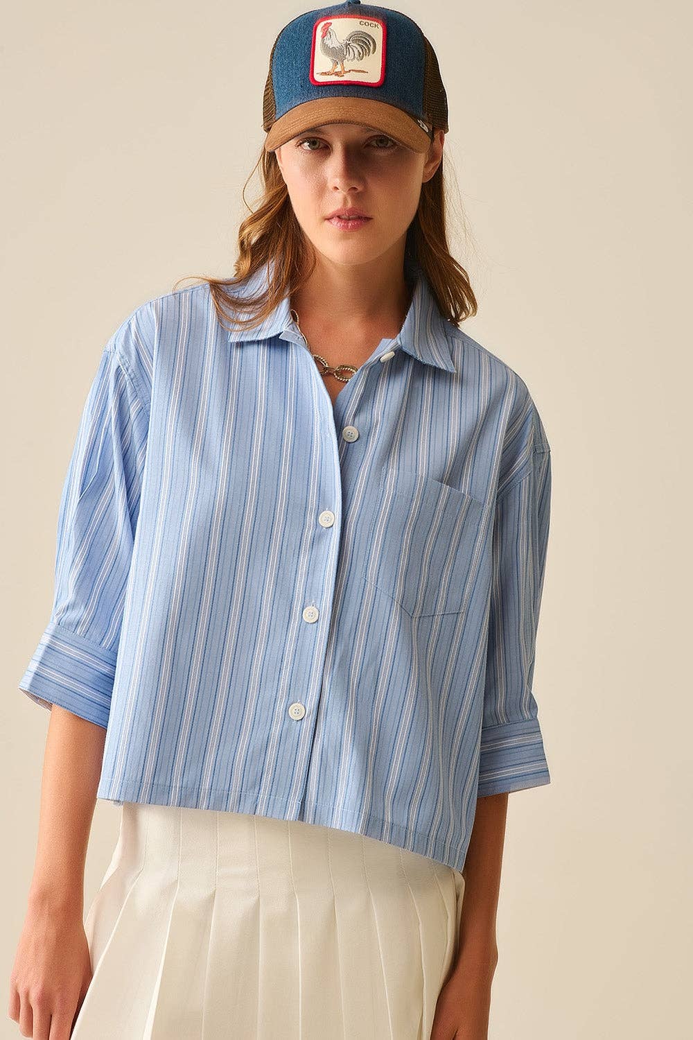 Cropped Poplin Button Down Top - The Collective Park City