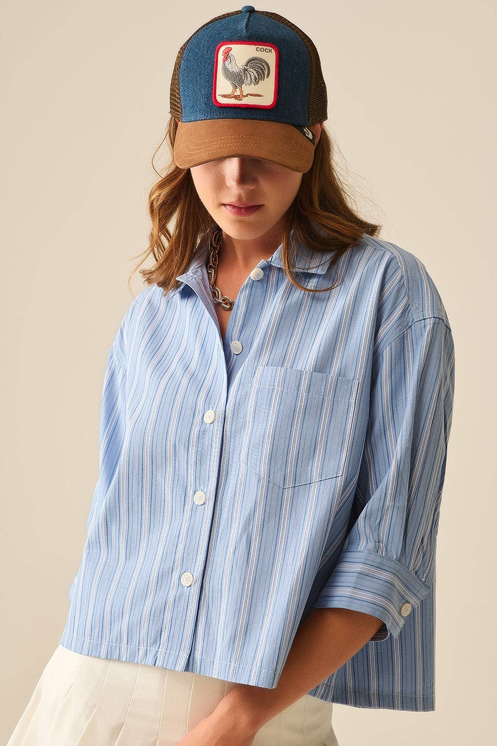 Cropped Poplin Button Down Top - The Collective Park City