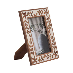 Wood Etched Leaf Inlay Vine Photo Frame - Brown, 5x7 in.