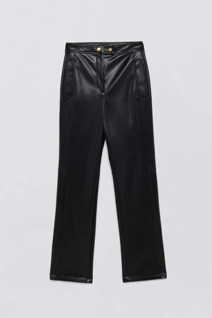 Dahlia Straight Leg Faux Leather Pant - Black - The Collective Park City