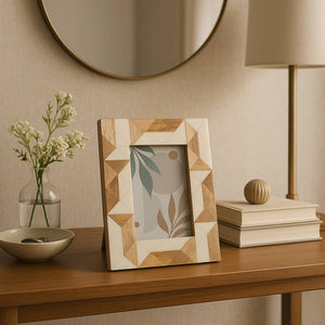 Photo Frame - White Resin/Wood Geometric, 4x6 in.