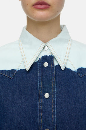 Denim Western Bleached Button Down Shirt - The Collective Park City