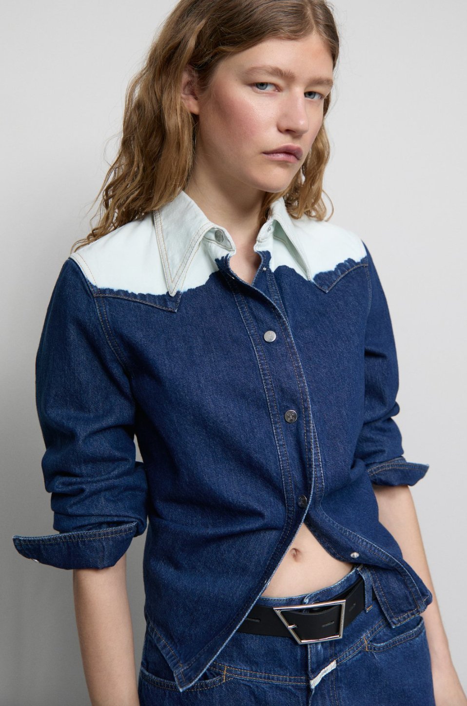 Denim Western Bleached Button Down Shirt - The Collective Park City