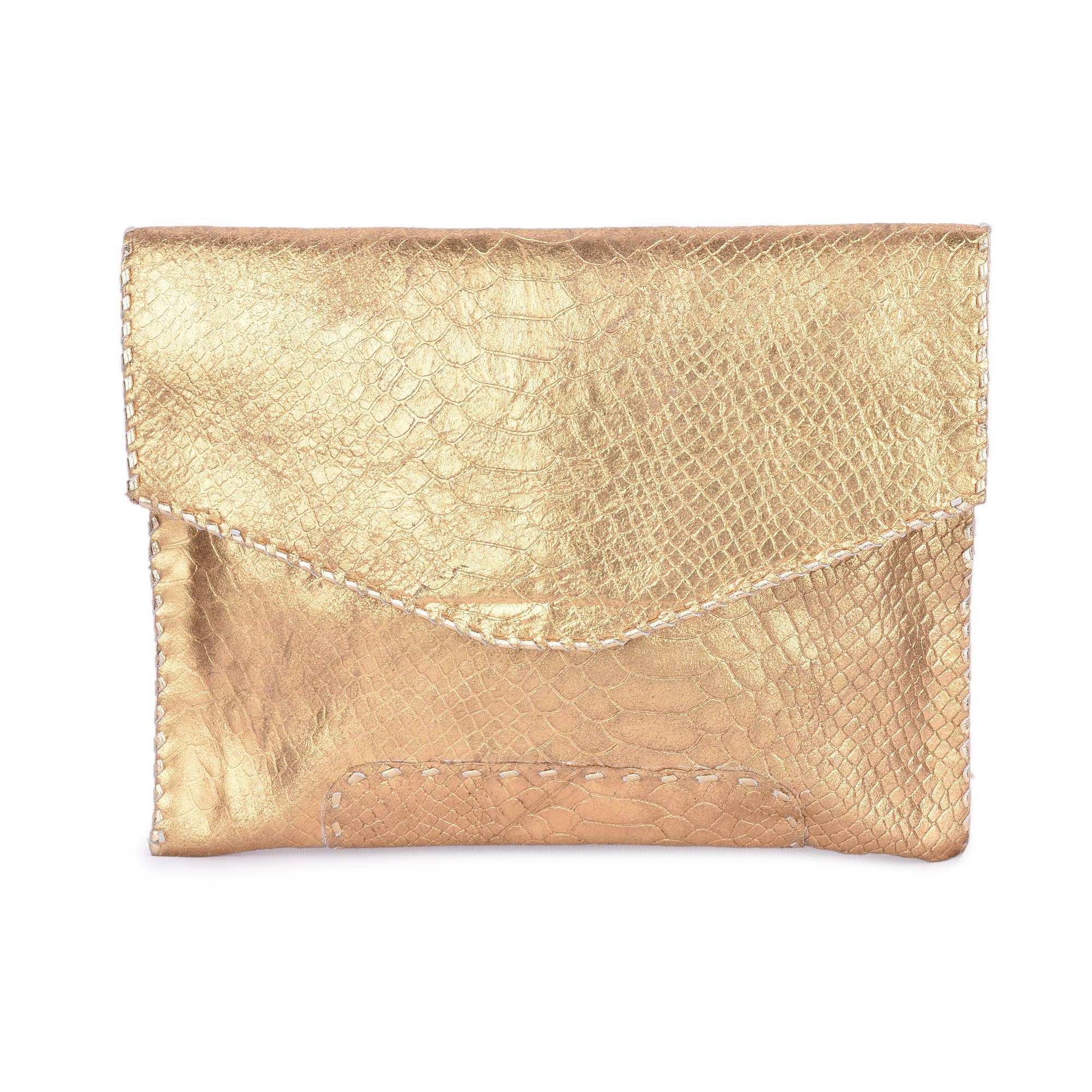 Diana Gold Croc Embossed Leather Clutch - The Collective Park City