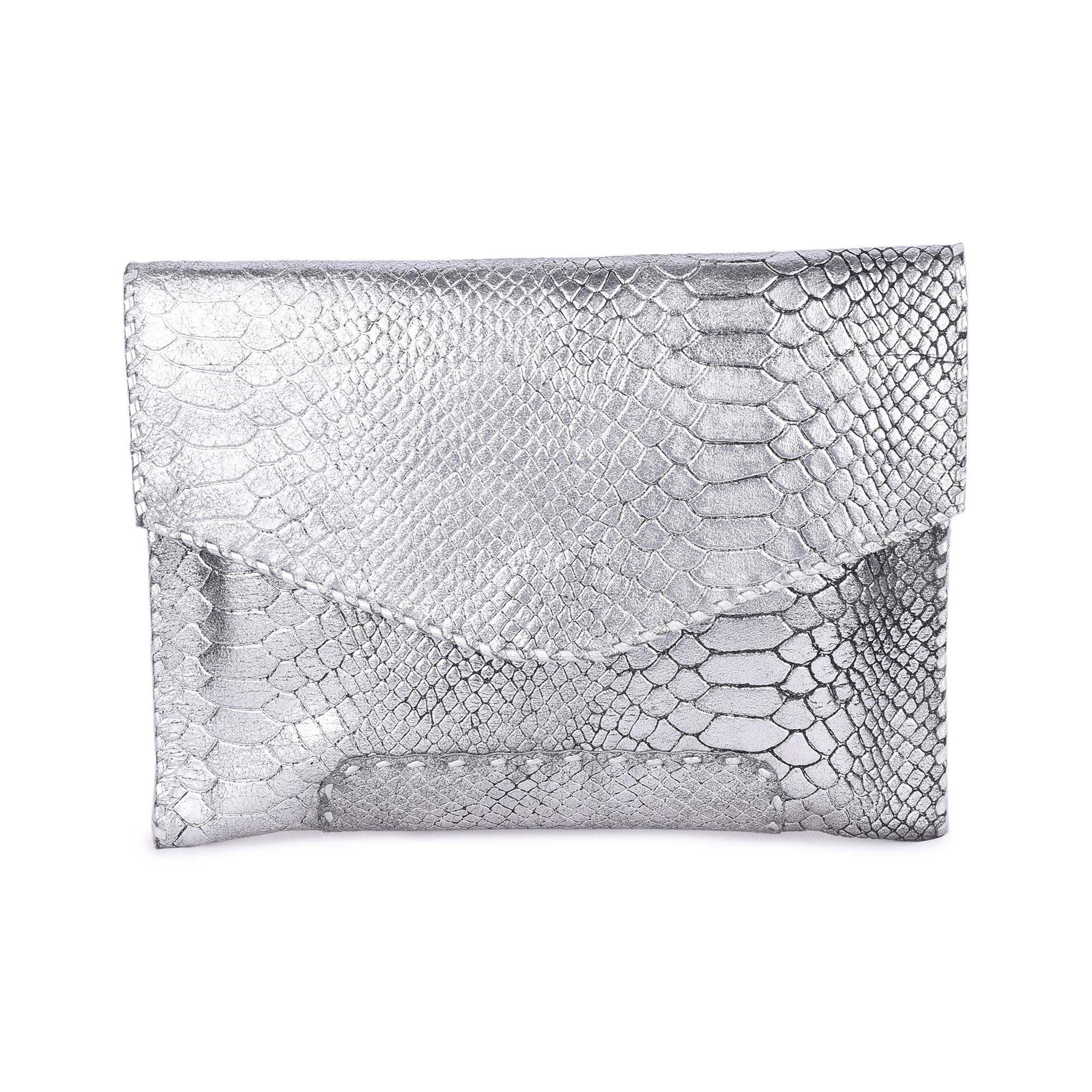 Diana Silver Croc Embossed Leather Clutch - The Collective Park City