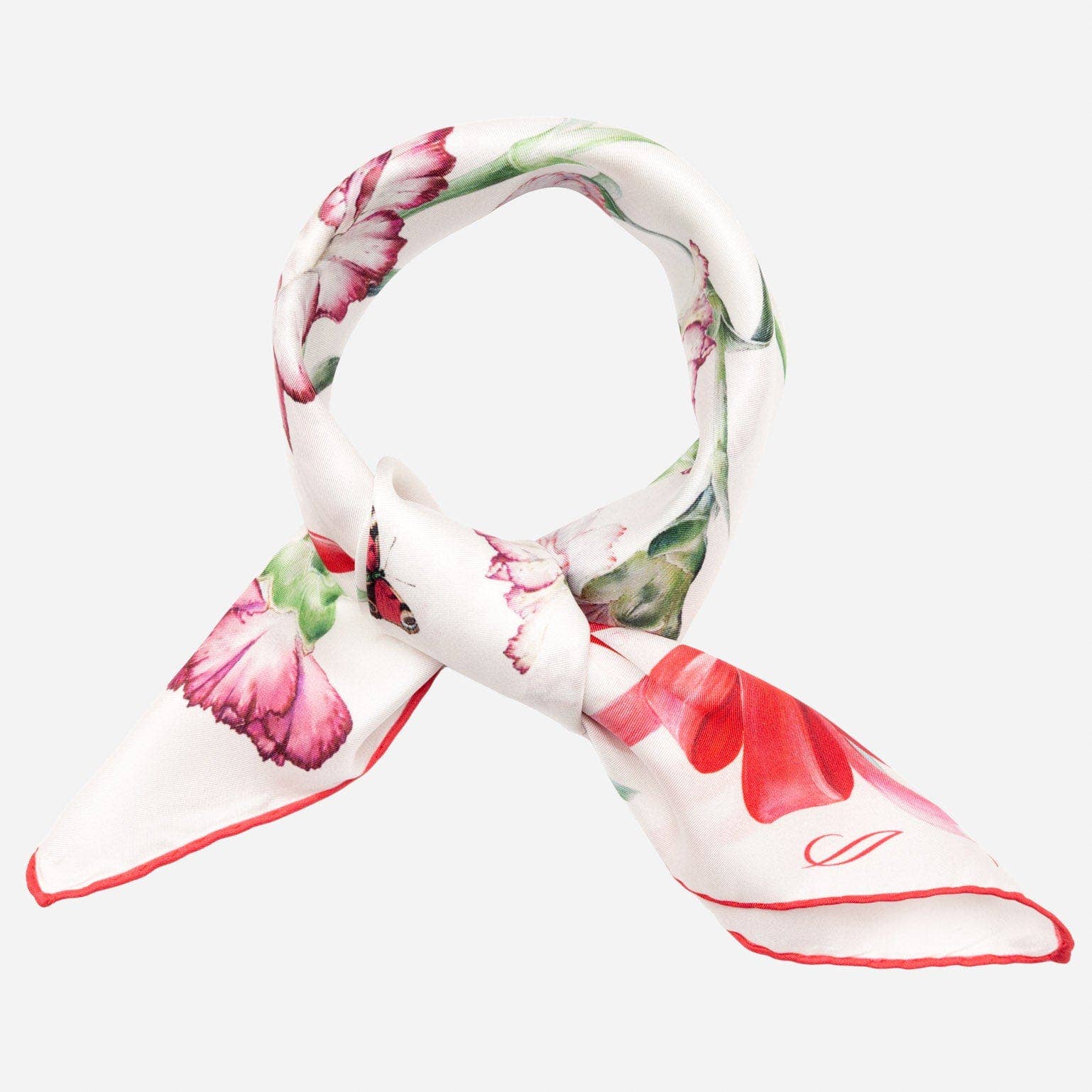 Dianthus - Silk Bandana Scarf - Red - The Collective Park City