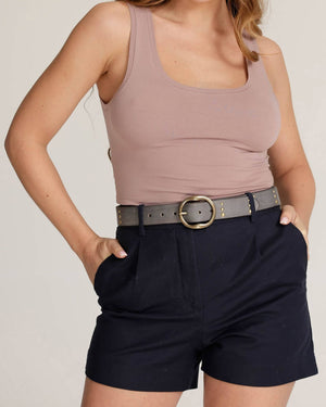 Dion | Round Buckle Leather Studded Belt - The Collective Park City