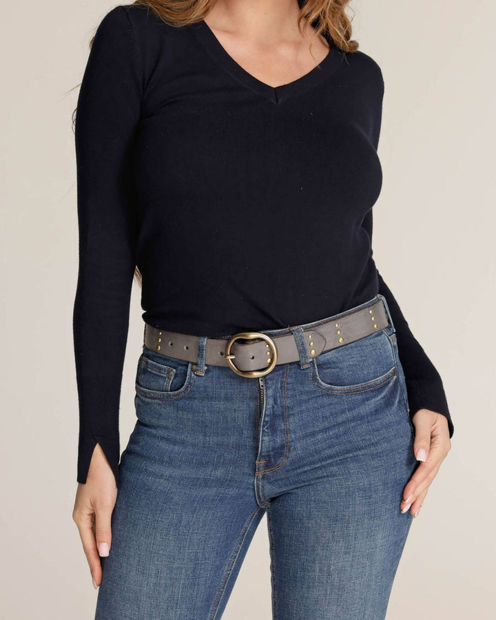 Dion | Round Buckle Leather Studded Belt - The Collective Park City