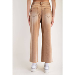 Dirt Wash Raw Hem Straight Leg Cropped Pants - The Collective Park City