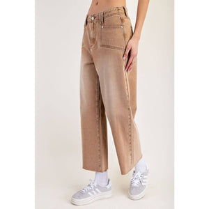 Dirt Wash Raw Hem Straight Leg Cropped Pants - The Collective Park City