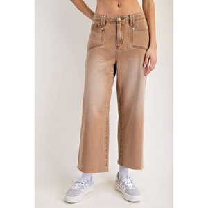 Dirt Wash Raw Hem Straight Leg Cropped Pants - The Collective Park City