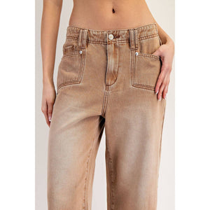 Dirt Wash Raw Hem Straight Leg Cropped Pants - The Collective Park City