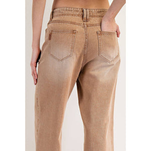 Dirt Wash Raw Hem Straight Leg Cropped Pants - The Collective Park City