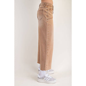Dirt Wash Raw Hem Straight Leg Cropped Pants - The Collective Park City