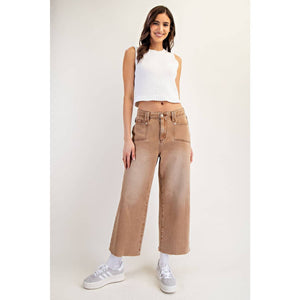 Dirt Wash Raw Hem Straight Leg Cropped Pants - The Collective Park City