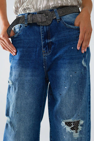 Distressed Straight Leg Jean w Paint Splatter - The Collective Park City