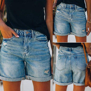 Distressed Washed Denim Shorts - The Collective Park City