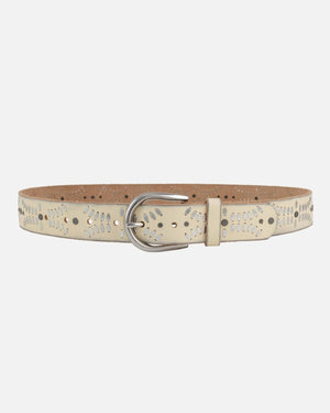 Divera | Cream Leather Studded Belt - The Collective Park City