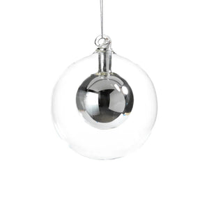 Double Glass Ball Ornament - Silver Medium - The Collective Park City