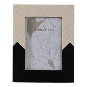 Photo Frame - Ivory/Black Resin Herringbone 2-Tone, 5x7 in.