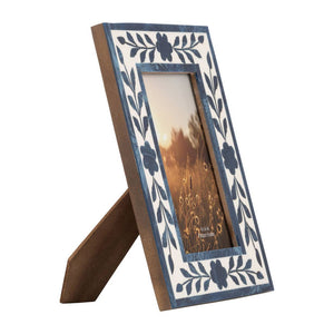 Picture Frame - Blue Resin/Wood Floral Petals, 4x6 in.