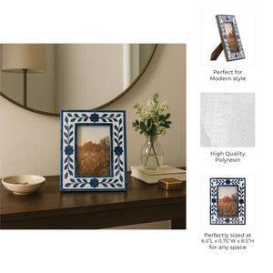 Picture Frame - Blue Resin/Wood Floral Petals, 4x6 in.