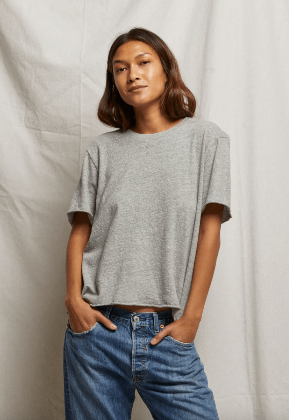 eddie Recycled Boxy Raw Hem Tee - Heather Grey - The Collective Park City
