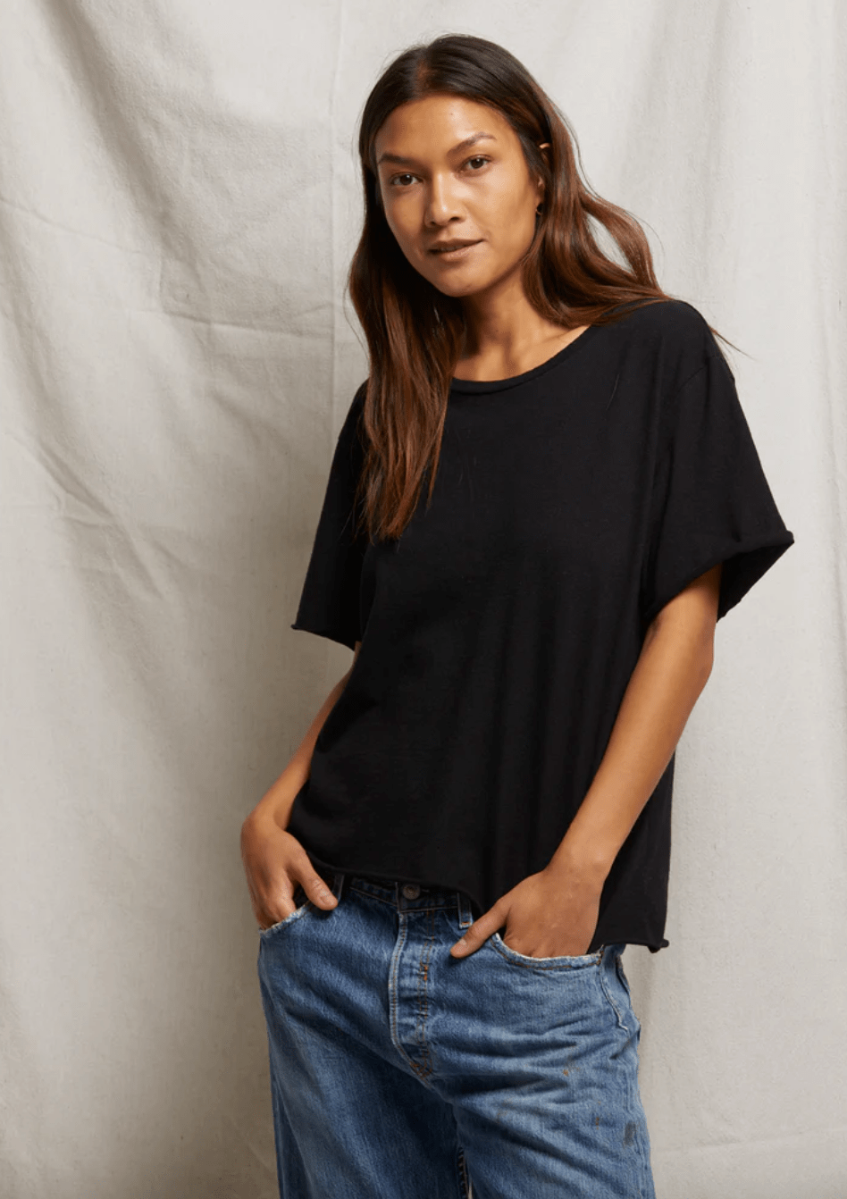 eddie Recycled Boxy Raw Hem Tee - True Black - The Collective Park City