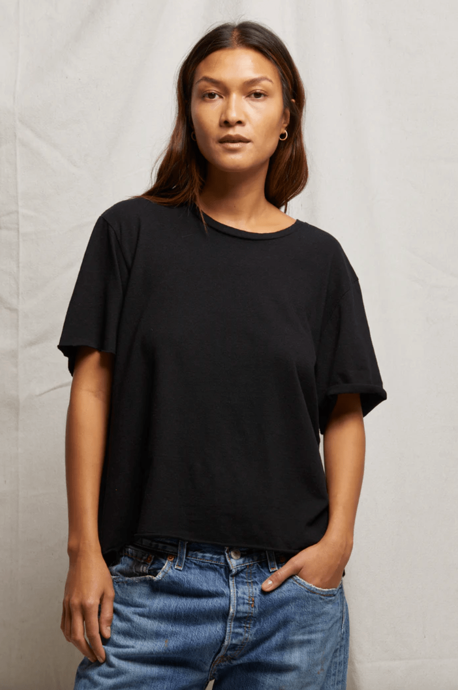 eddie Recycled Boxy Raw Hem Tee - True Black - The Collective Park City