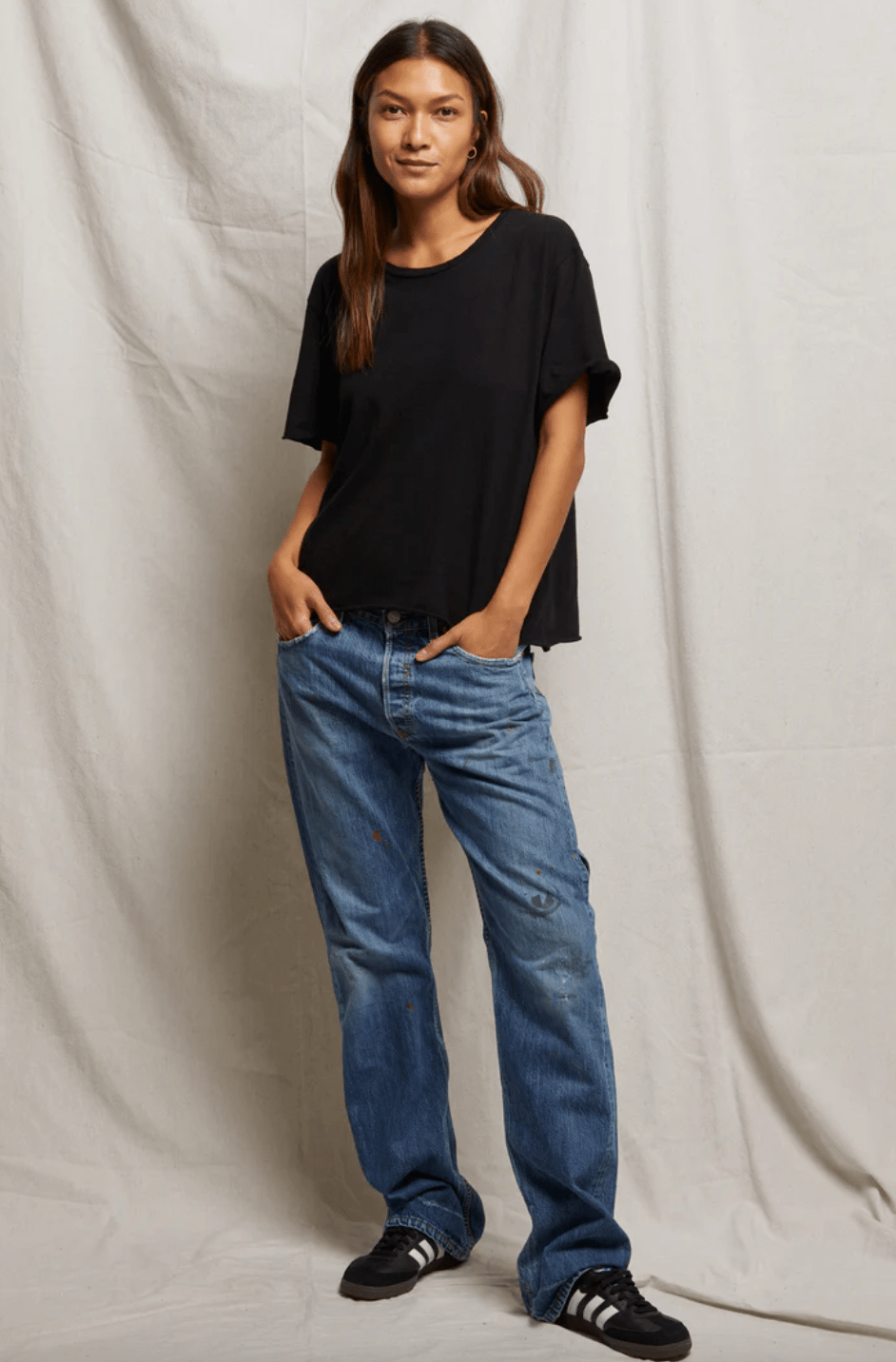 eddie Recycled Boxy Raw Hem Tee - True Black - The Collective Park City
