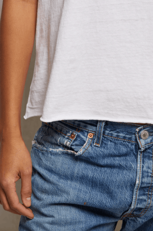 eddie Recycled Boxy Raw Hem Tee - White - The Collective Park City