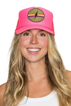 Electric Rainbow Trucker Hat in Pink: Pink - The Collective Park City