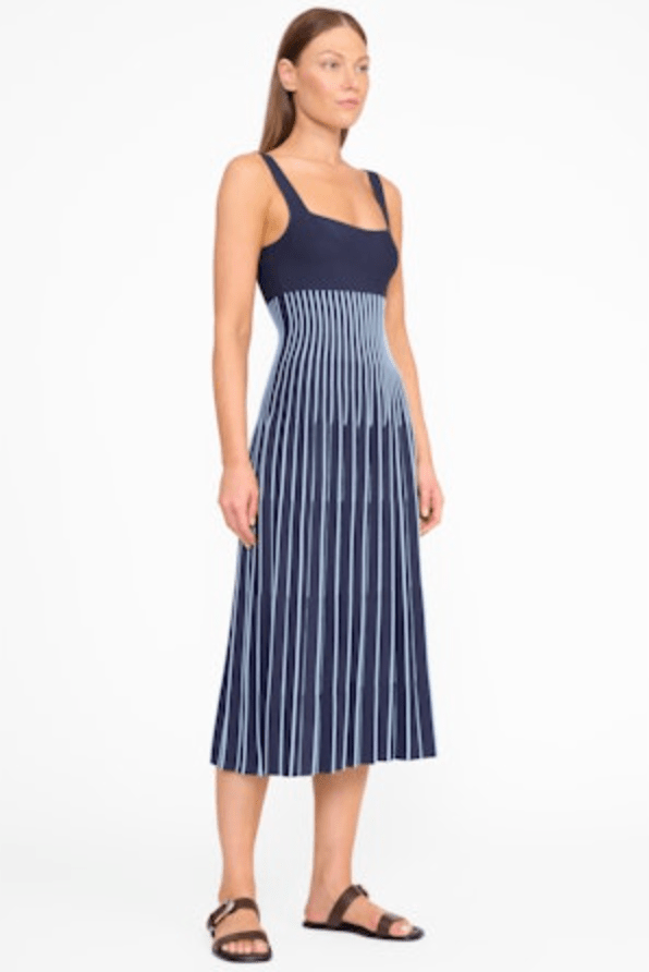 Ellison Dress - Navy & Clear Pinstripes - The Collective Park City