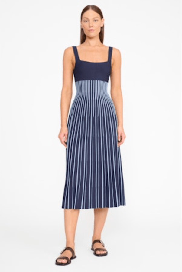 Ellison Dress - Navy & Clear Pinstripes - The Collective Park City