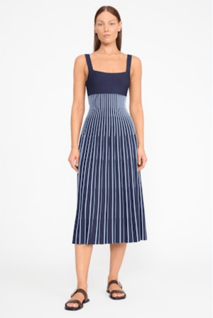 Ellison Dress - Navy & Clear Pinstripes - The Collective Park City