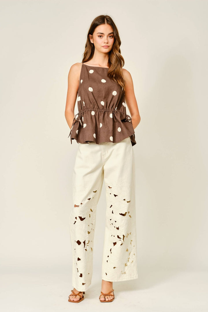 Embroidered Cut Out Straight Leg Denim Pant - The Collective Park City
