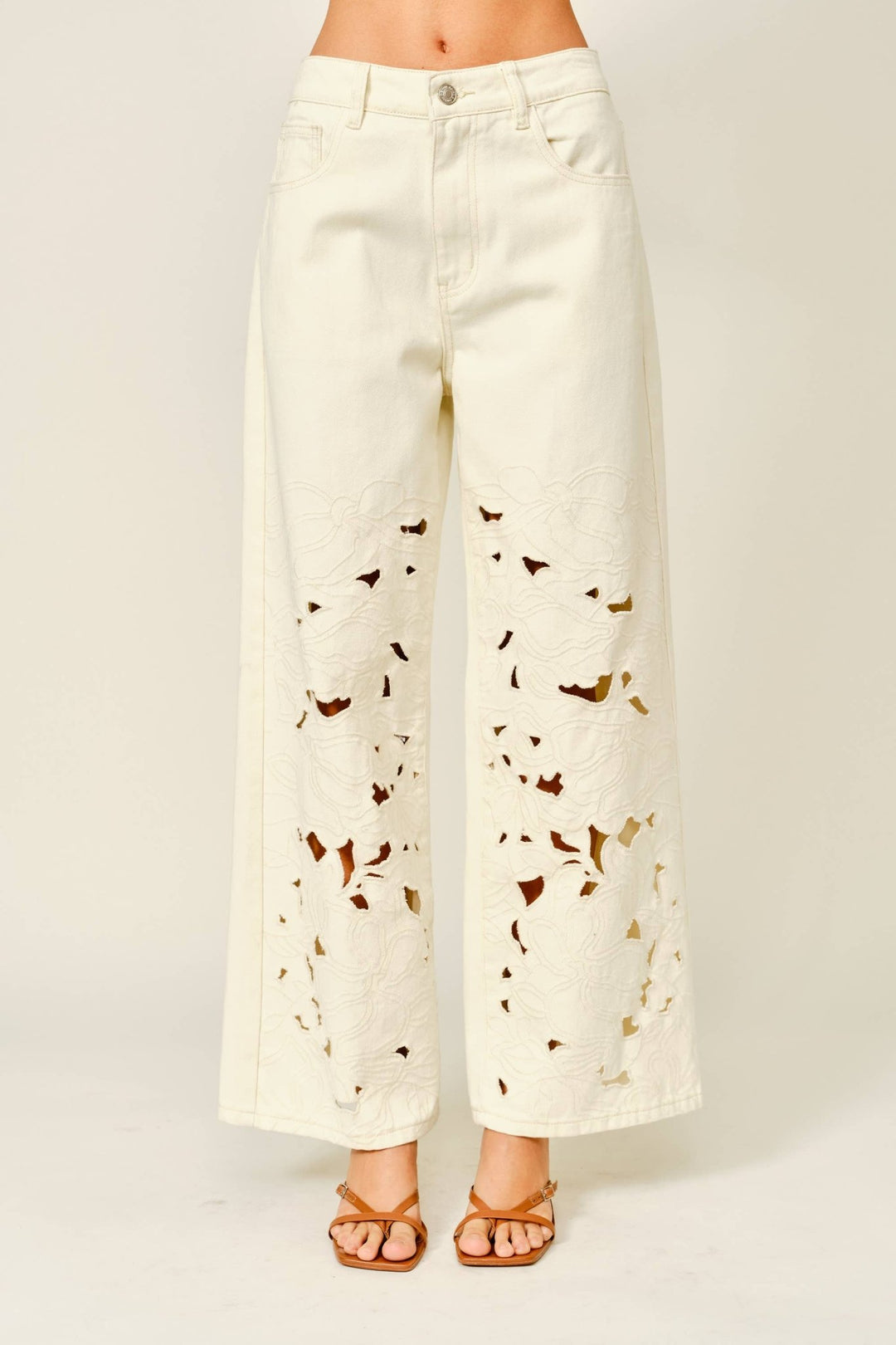 Embroidered Cut Out Straight Leg Denim Pant - The Collective Park City