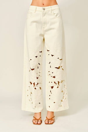 Embroidered Cut Out Straight Leg Denim Pant - The Collective Park City