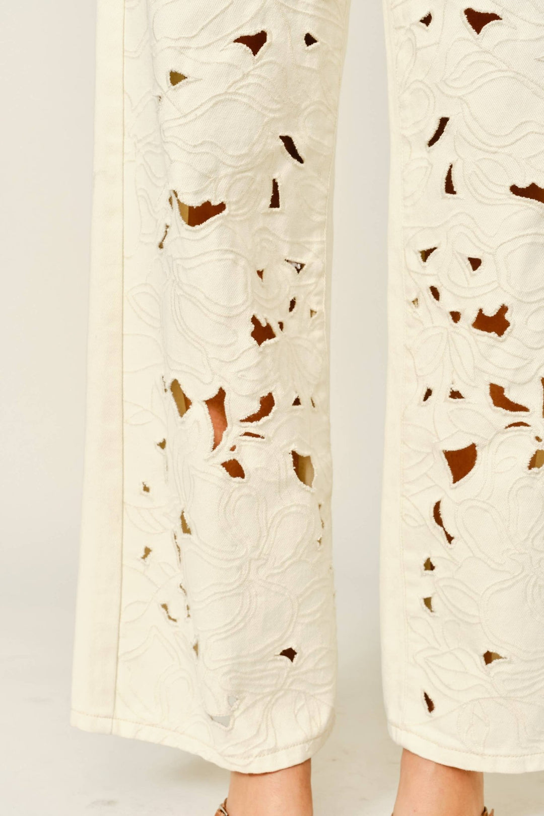 Embroidered Cut Out Straight Leg Denim Pant - The Collective Park City