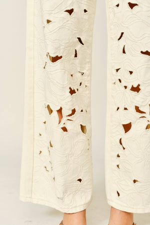 Embroidered Cut Out Straight Leg Denim Pant - The Collective Park City