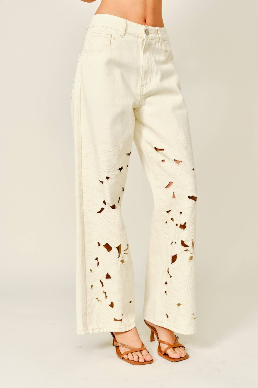 Embroidered Cut Out Straight Leg Denim Pant - The Collective Park City