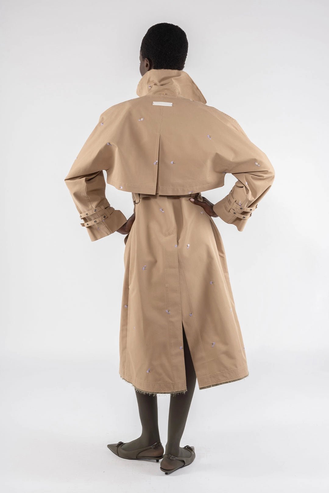 Embroidered Gabardine Trench - Khaki - The Collective Park City