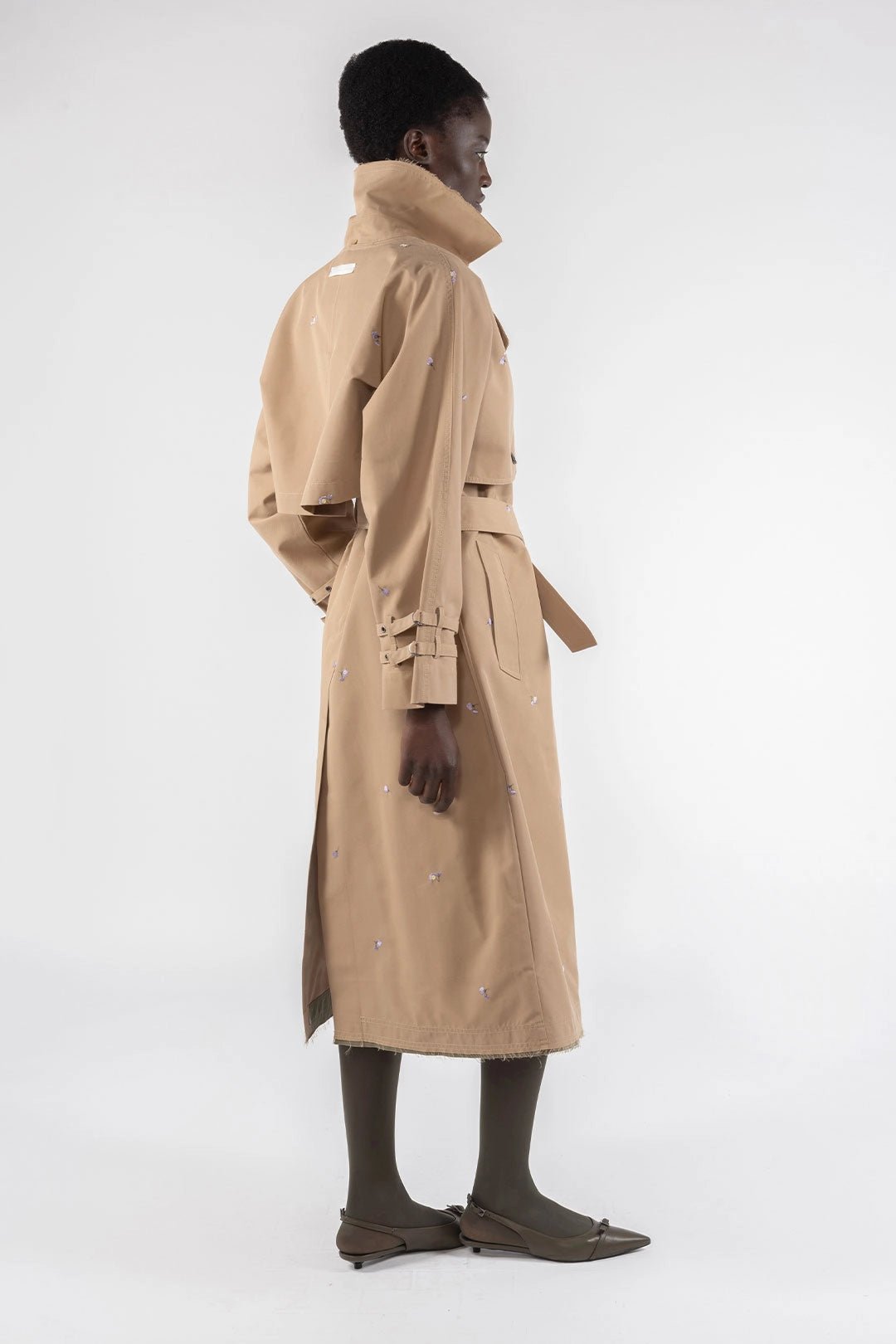 Embroidered Gabardine Trench - Khaki - The Collective Park City