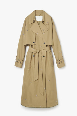 Embroidered Gabardine Trench - Khaki - The Collective Park City