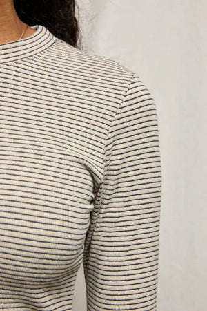 Emma Long Sleeve Ribbed Crew Top - Black Striped - The Collective Park City
