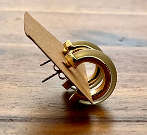 Enamel Chunky Hoop Earrings - Gold/Blue - The Collective Park City