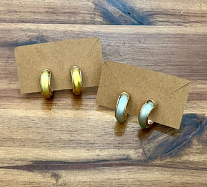 Enamel Chunky Hoop Earrings - Gold/Blue - The Collective Park City